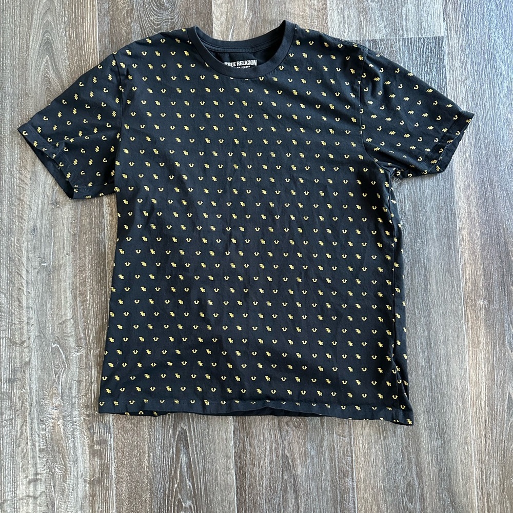 True Religion Black T-Shirt with Gold Accents - Picture 1 of 4